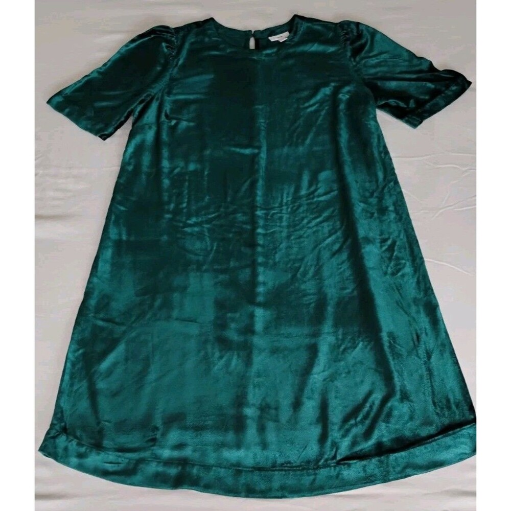 J Jill Puff Sleeve Crushed Velvet Shift Dress Teal Green Sz M NWOT Party Holiday